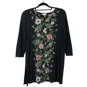 J. Jill Womens Floral Printed Tunic Top Side Slits Size L Cottagecore Fairy